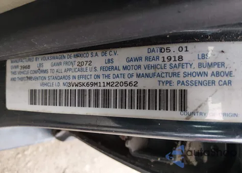 2001 Volkswagen Jetta Gls из США, поврежденный, VIN 3VWSK69M11M220562